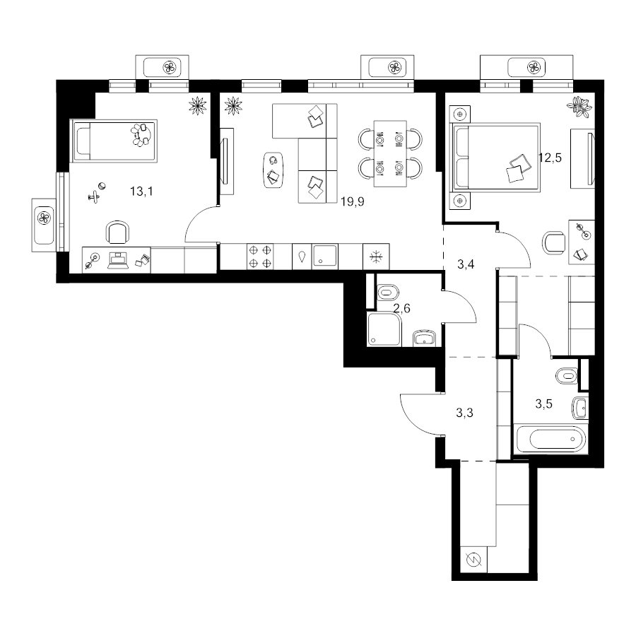 3 ккв (Евро) 66,1 м²