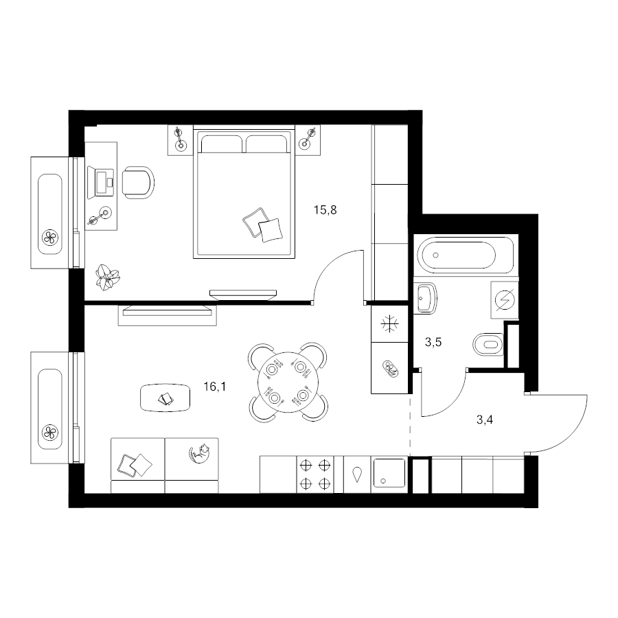 2 ккв (Евро) 38,8 м²