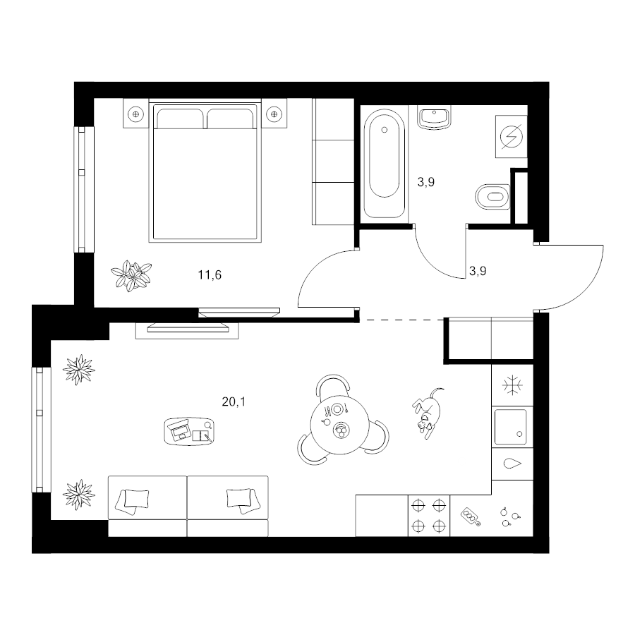 2 ккв (Евро) 39,5 м²