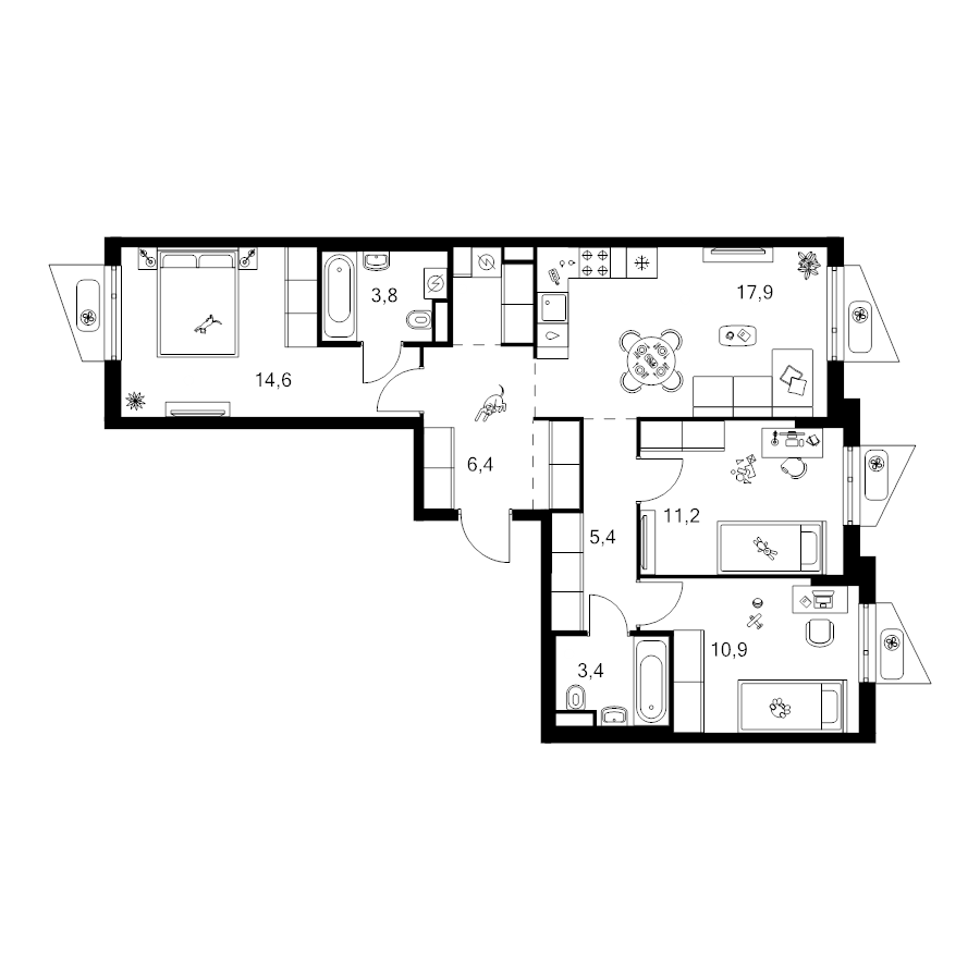 4 ккв (Евро) 77,7 м²