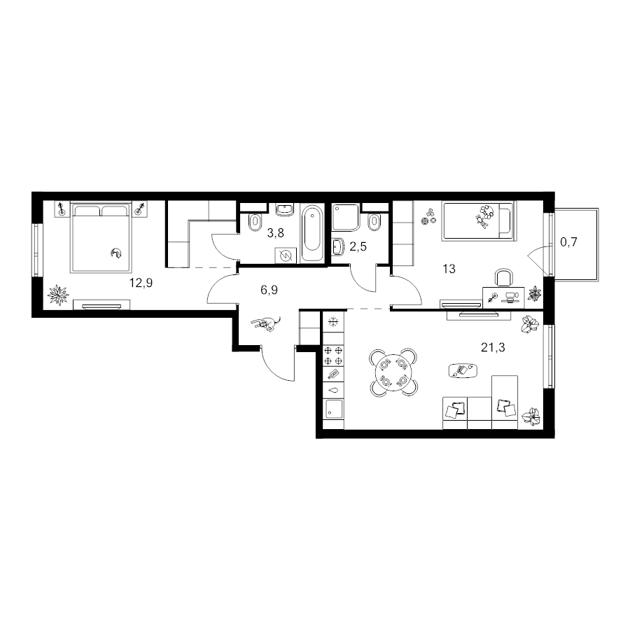 3 ккв (Евро) 64,7 м²