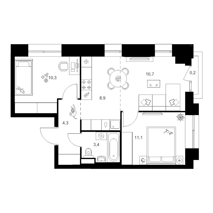 3 ккв (Евро) 48,9 м²