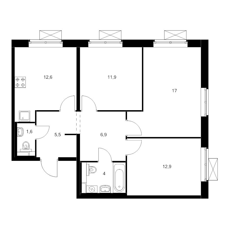 3 ккв 73,6 м²