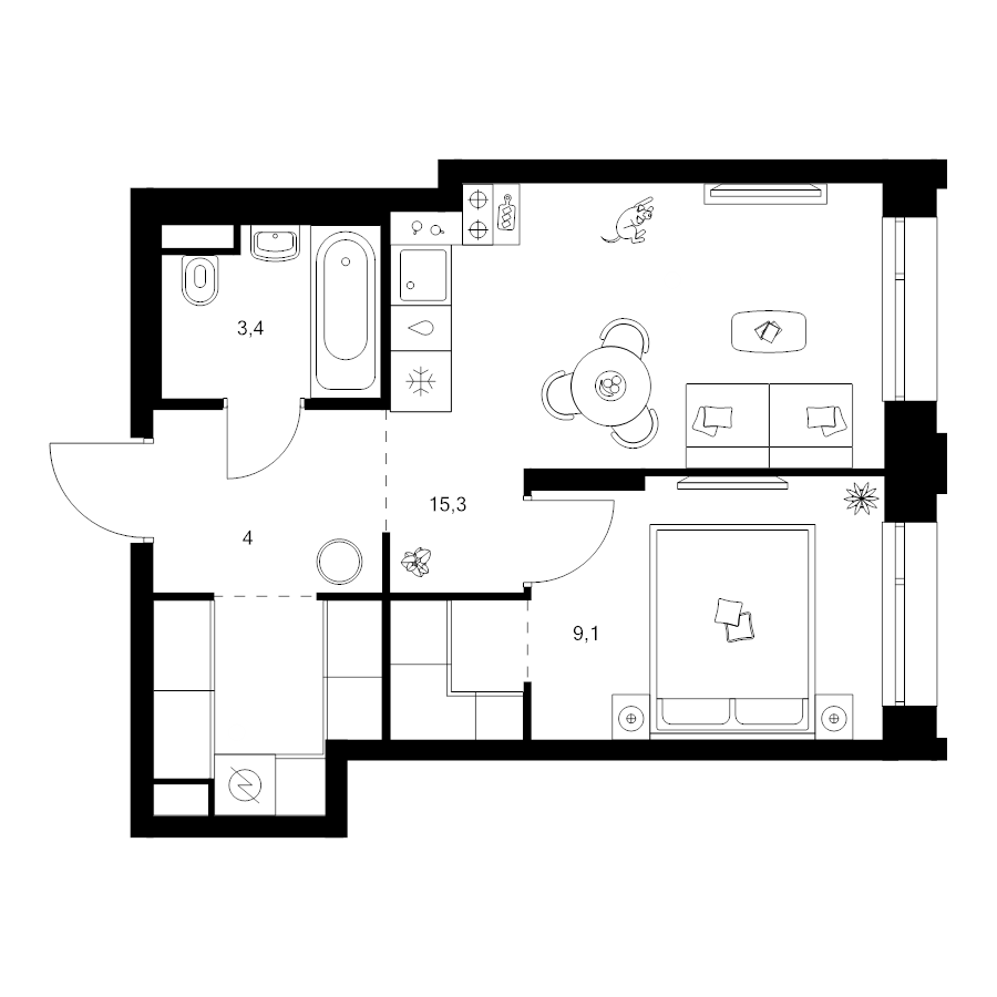 2 ккв (Евро) 37,7 м²