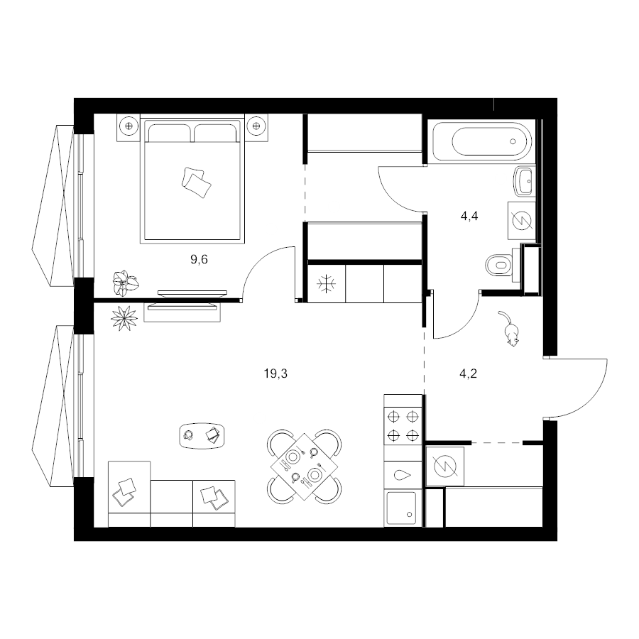 2 ккв (Евро) 43,8 м²