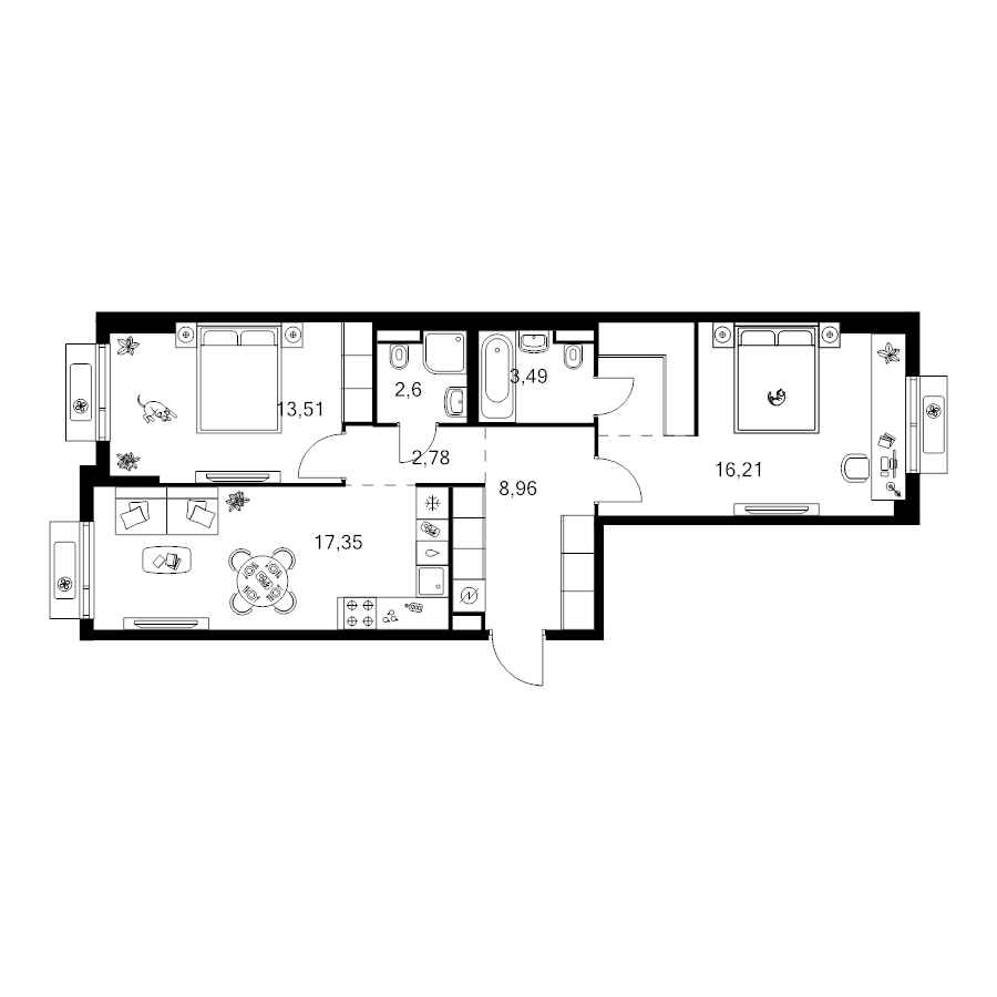 3 ккв (Евро) 68,7 м²