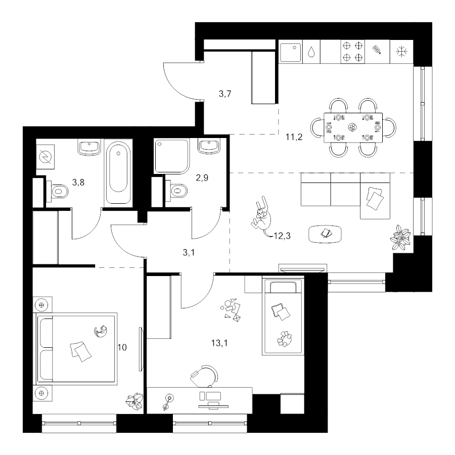 3 ккв (Евро) 63,7 м²