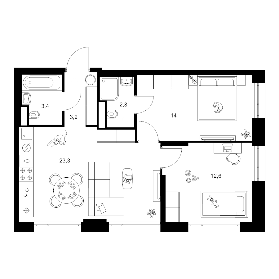 3 ккв (Евро) 59,3 м²