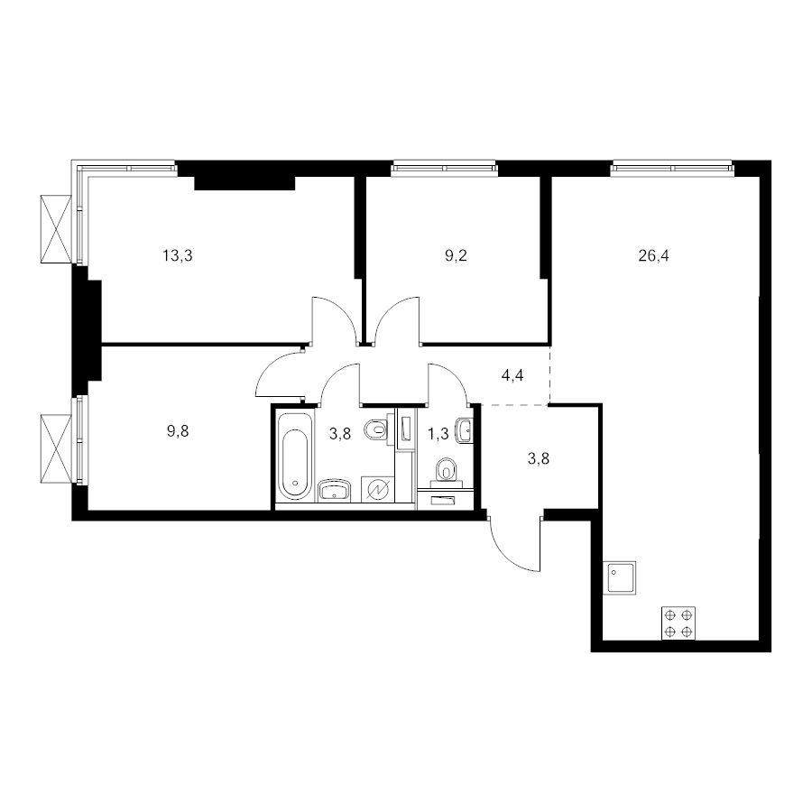 4 ккв (Евро) 71,4 м²