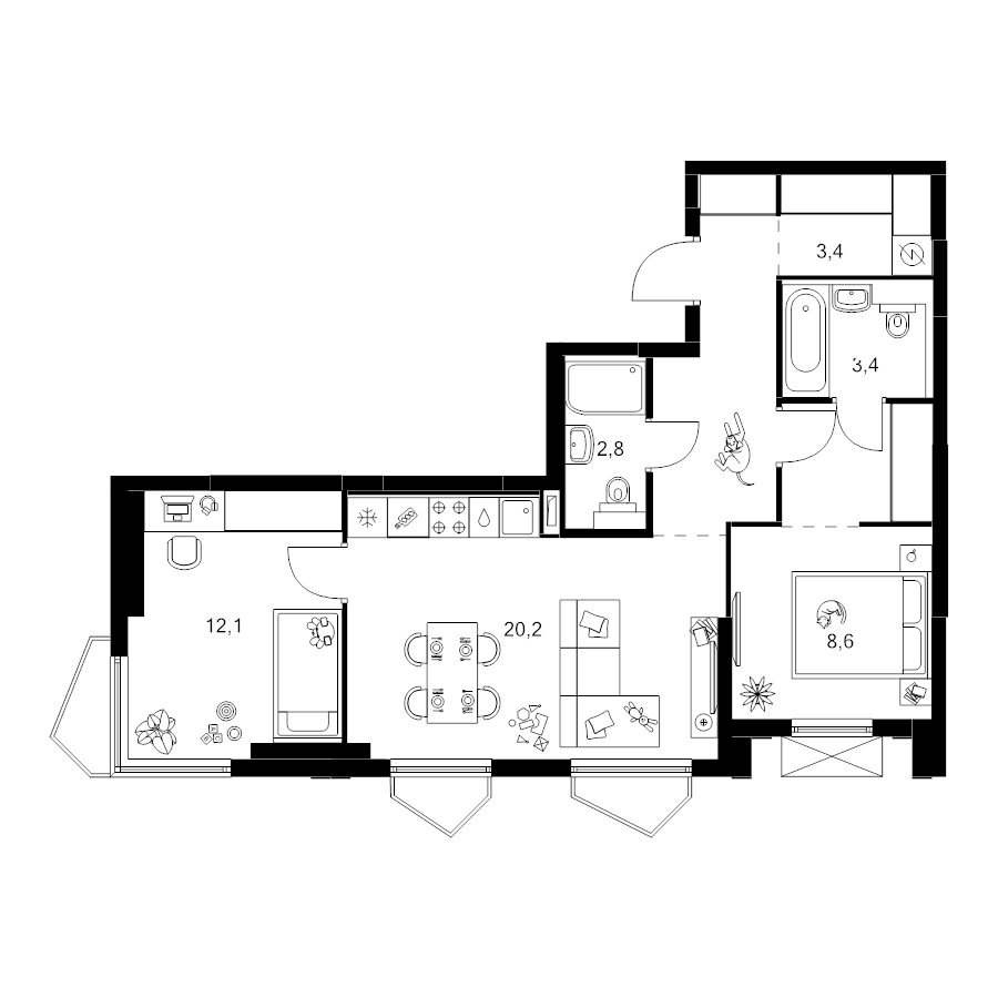 3 ккв (Евро) 62,3 м²