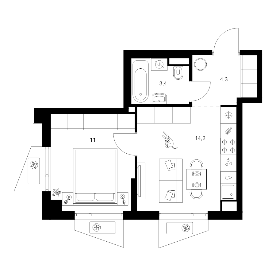 1 ккв 32,9 м²