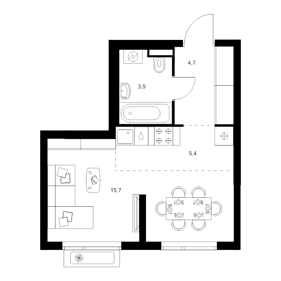 Студия 29,7 м²