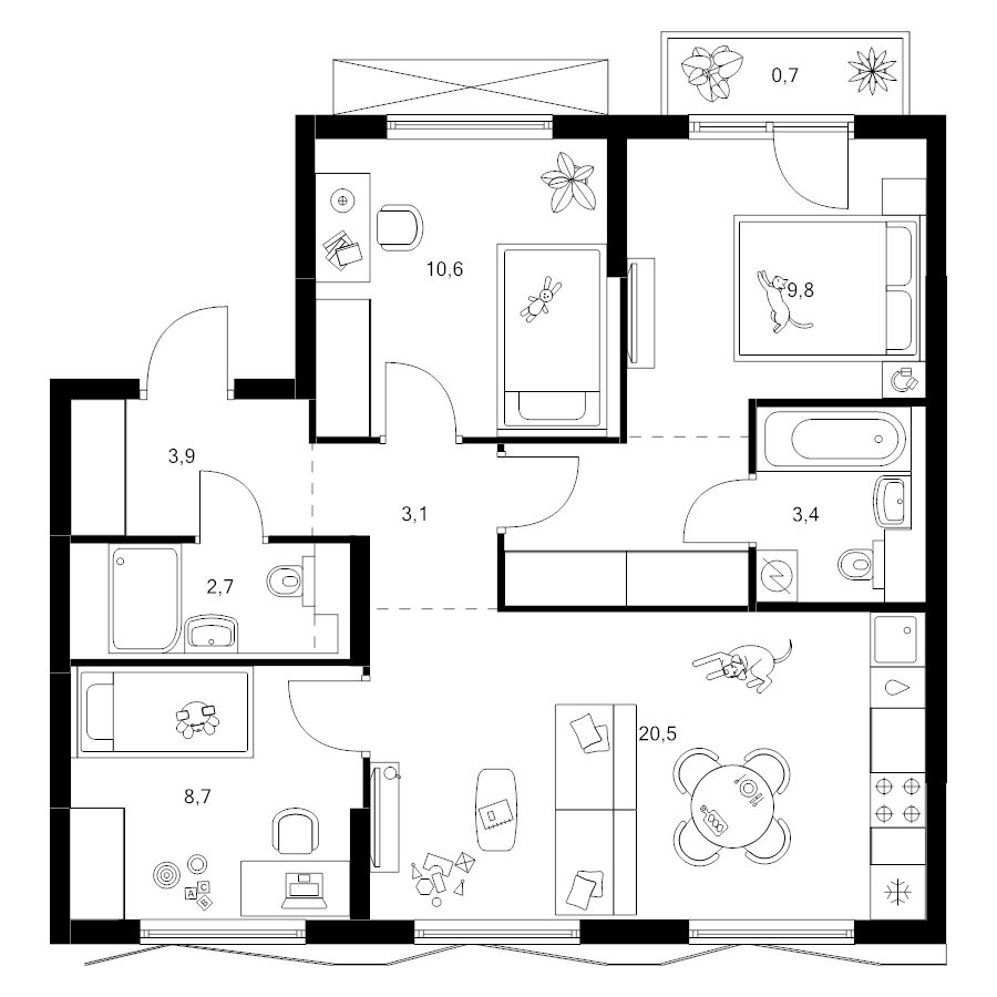 4 ккв (Евро) 68,2 м²