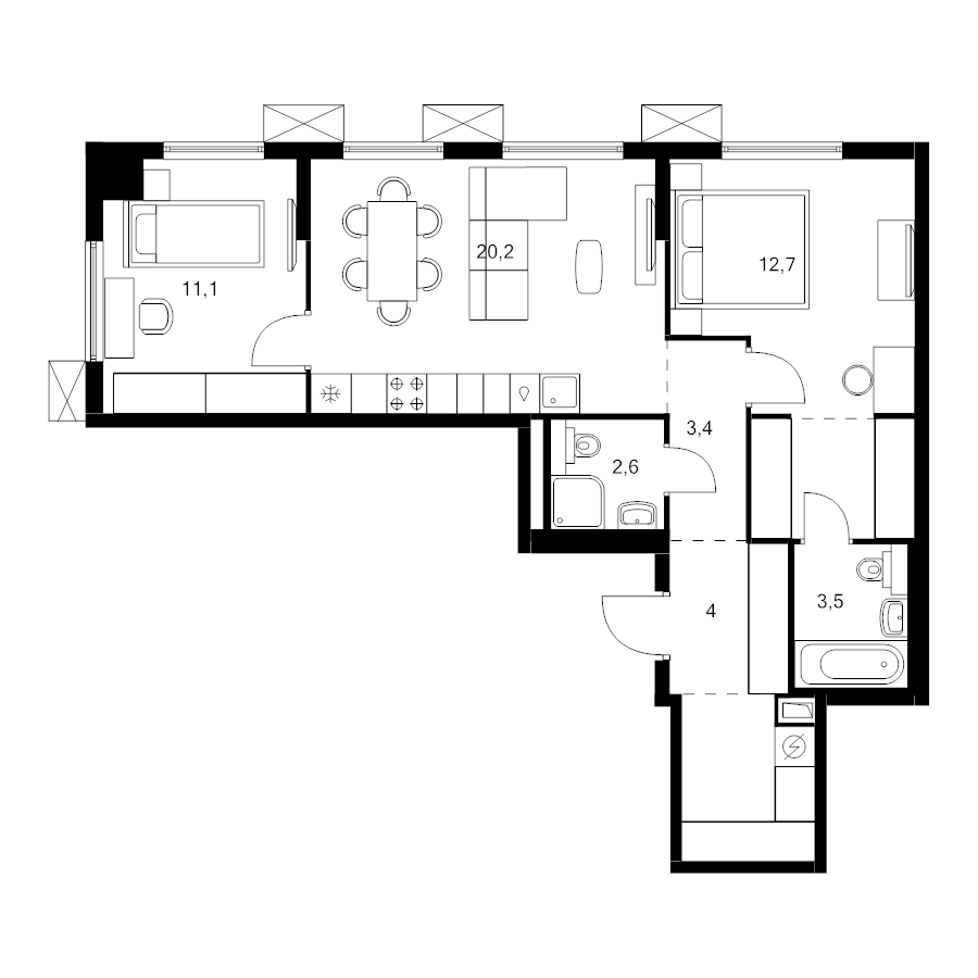 3 ккв (Евро) 66,6 м²