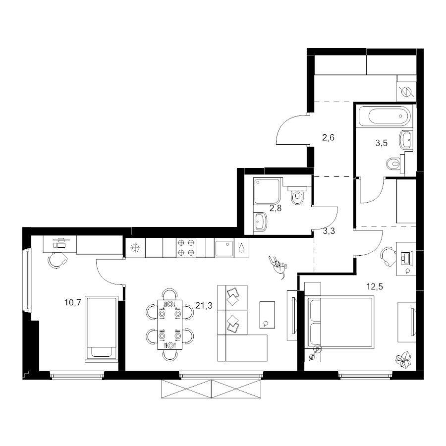 3 ккв (Евро) 63,6 м²