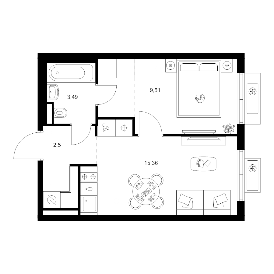 2 ккв (Евро) 35,4 м²