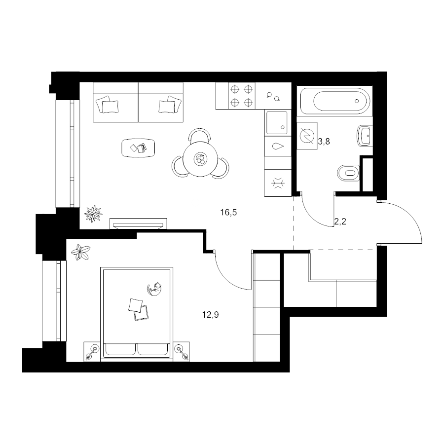2 ккв (Евро) 38 м²
