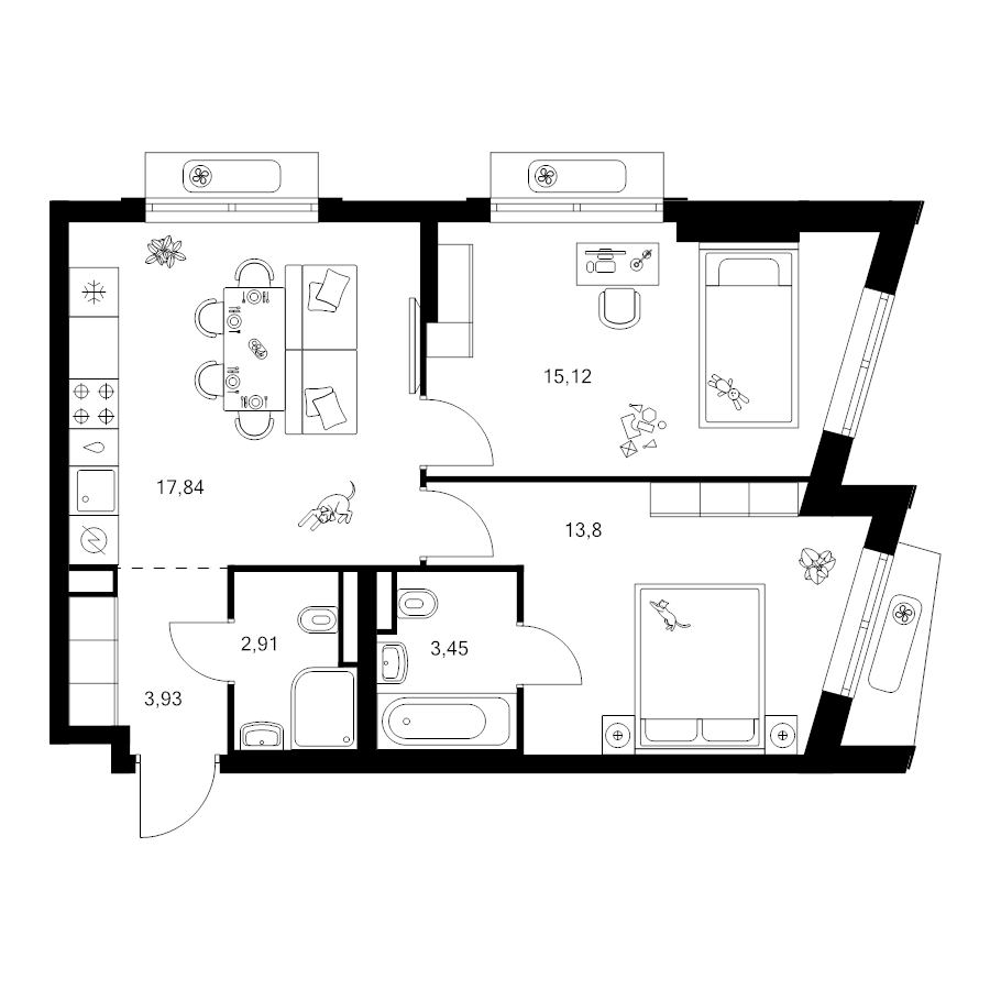 3 ккв (Евро) 57,1 м²