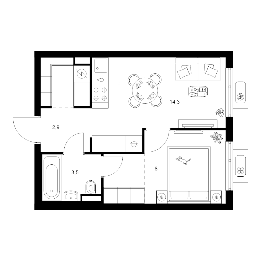 1 ккв 34,5 м²