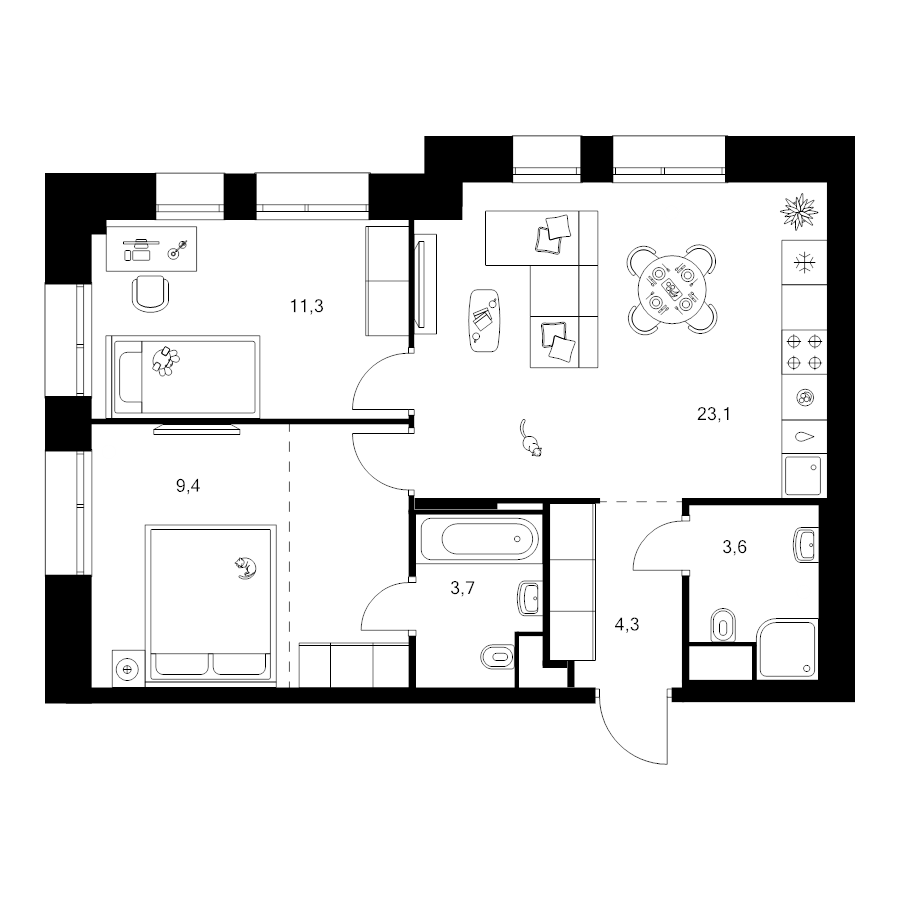 3 ккв (Евро) 61,1 м²