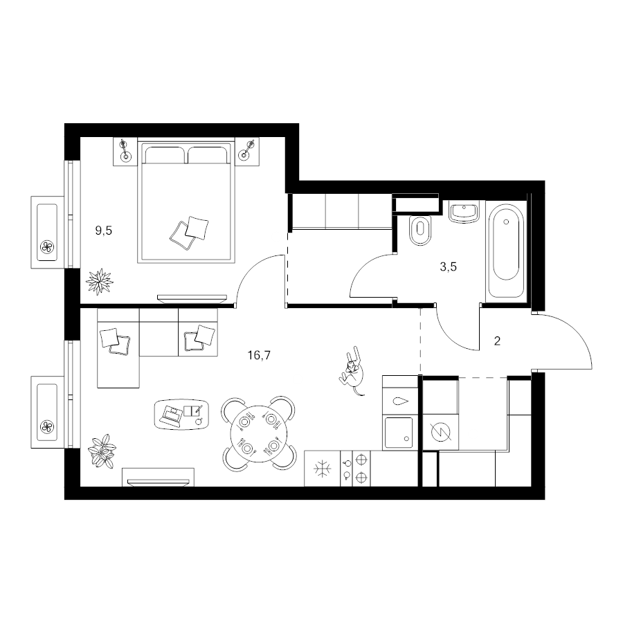 2 ккв (Евро) 37,8 м²