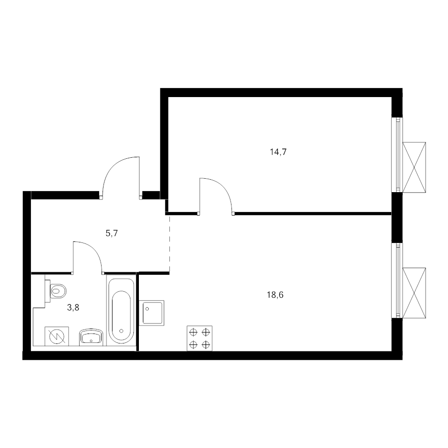 2 ккв (Евро) 41,6 м²
