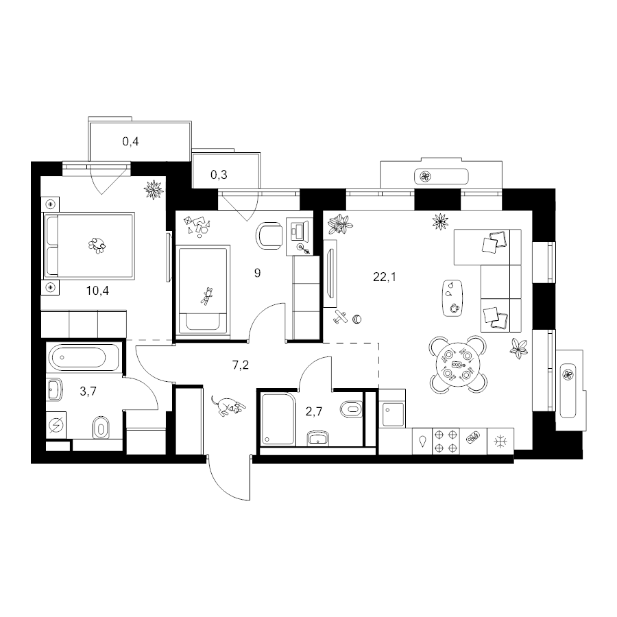 3 ккв (Евро) 58,2 м²