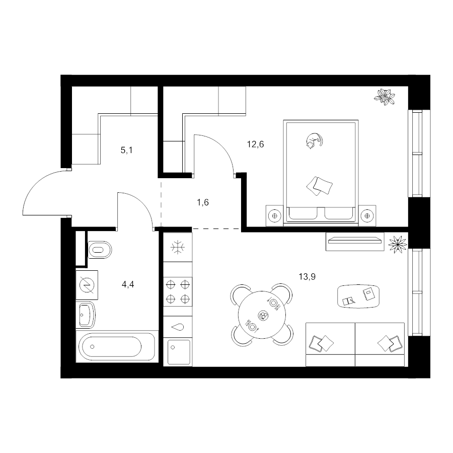 1 ккв 37,6 м²