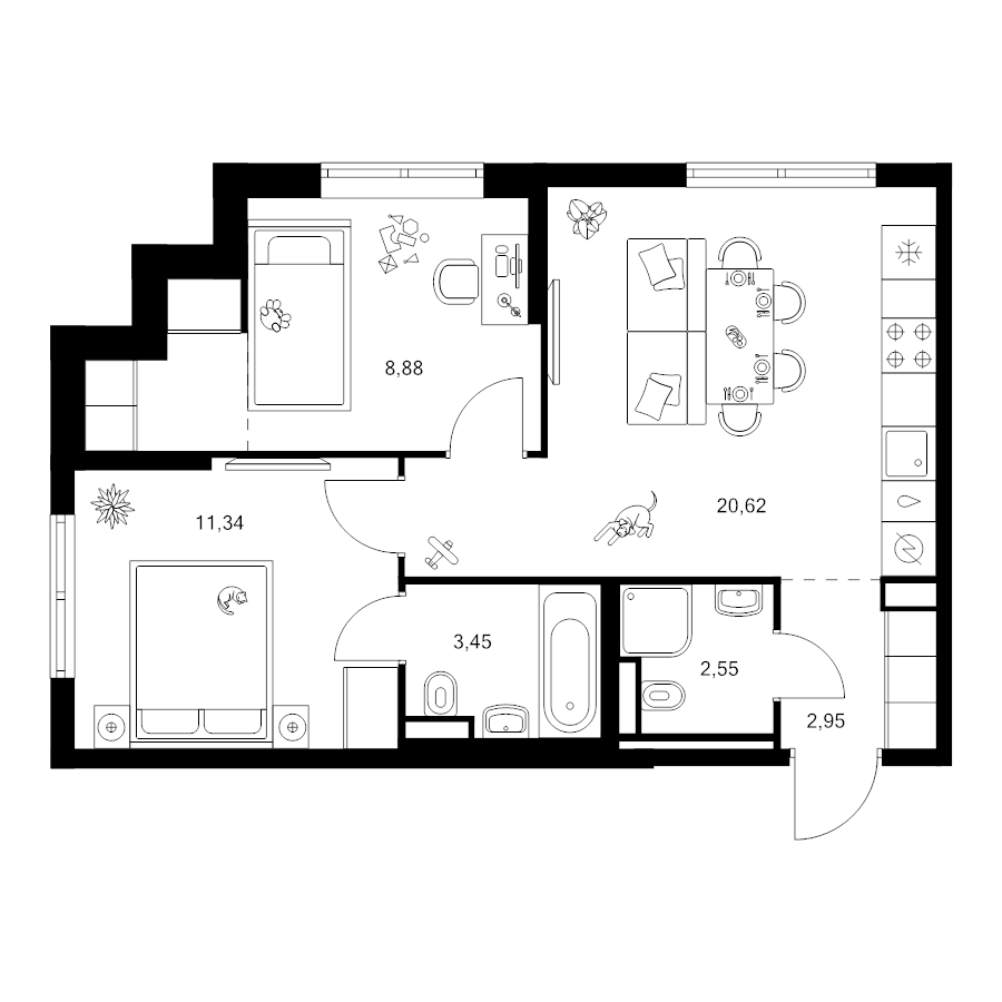 3 ккв (Евро) 52,4 м²