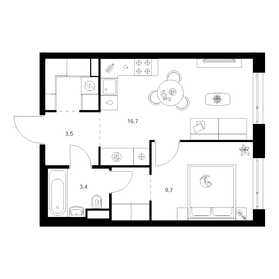 2 ккв (Евро) 38,8 м²