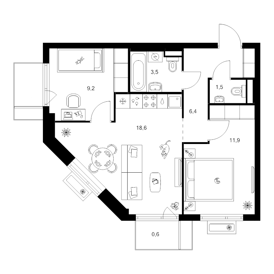 3 ккв (Евро) 52,3 м²