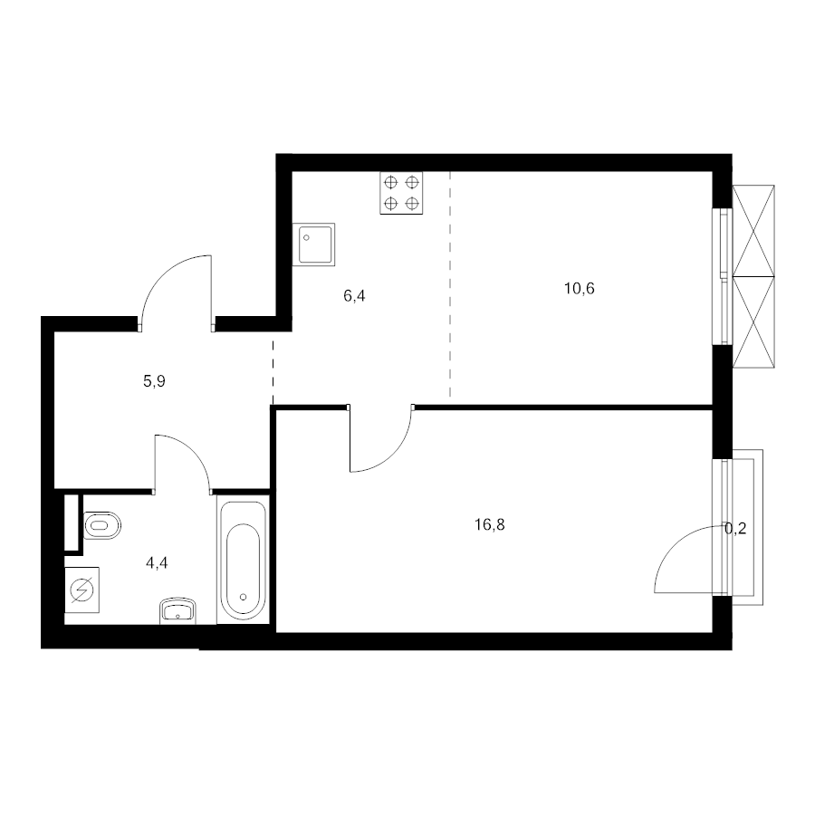 2 ккв (Евро) 44,3 м²