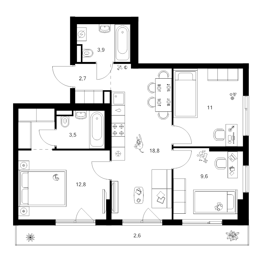 4 ккв (Евро) 68,1 м²