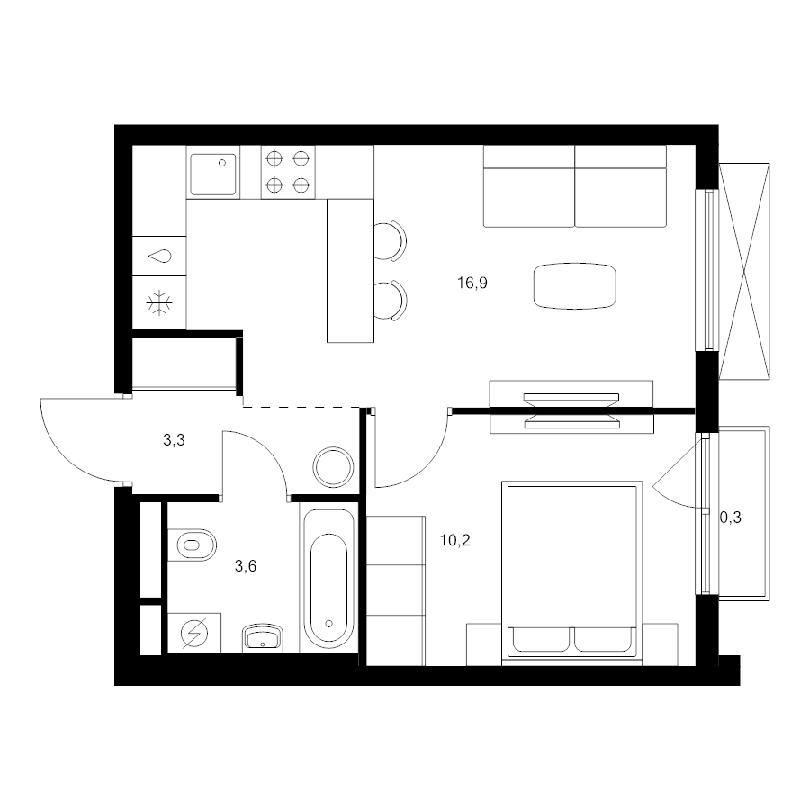 2 ккв (Евро) 34,3 м²