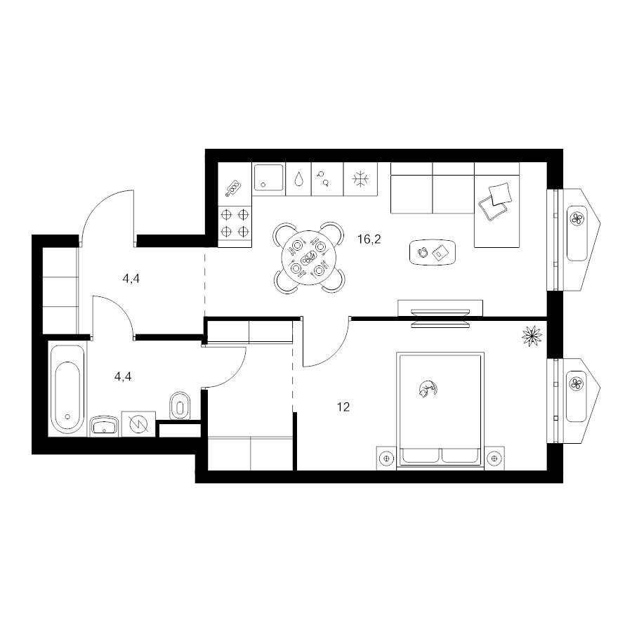 2 ккв (Евро) 41 м²