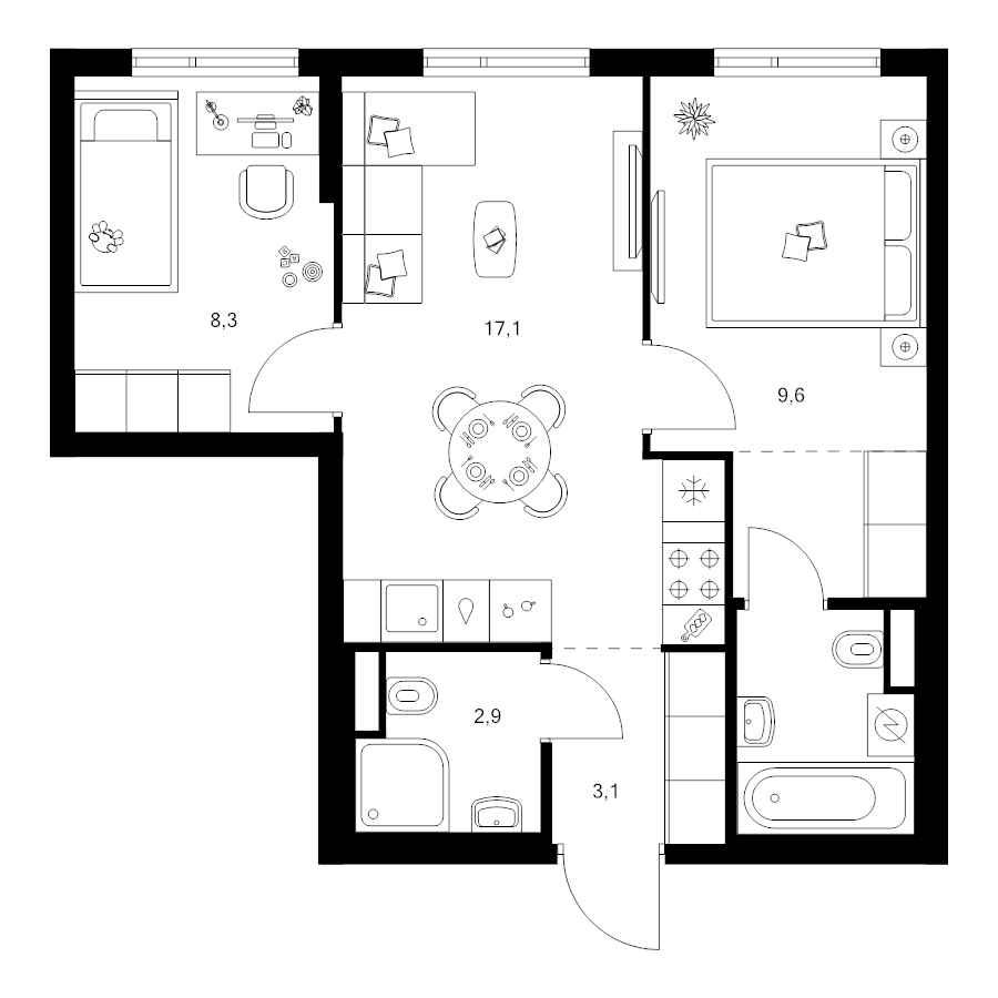 3 ккв (Евро) 47 м²