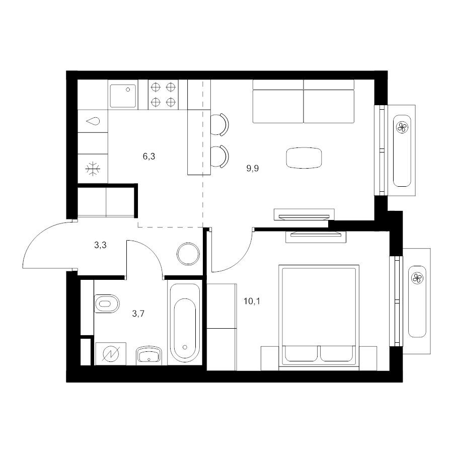 2 ккв (Евро) 33,3 м²