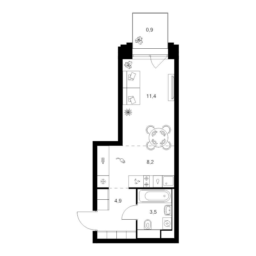 Студия 28,9 м²