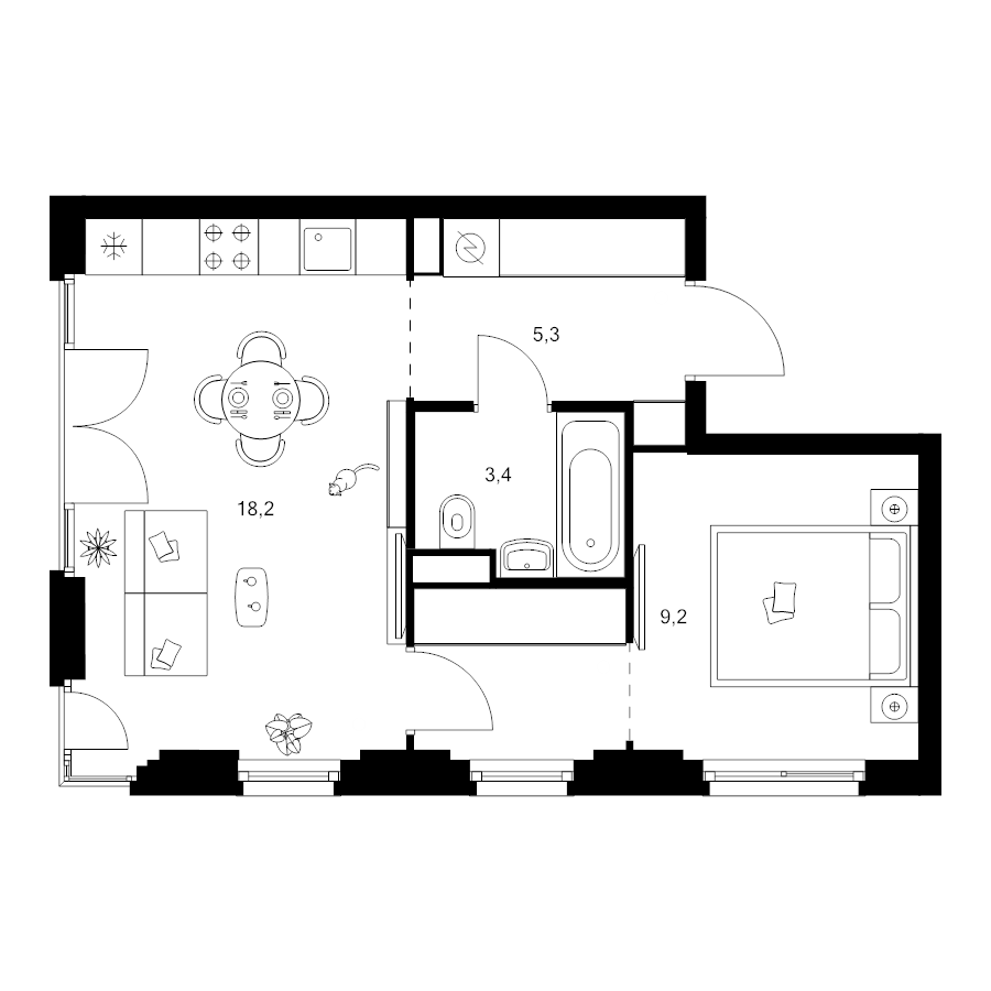 2 ккв (Евро) 39,9 м²
