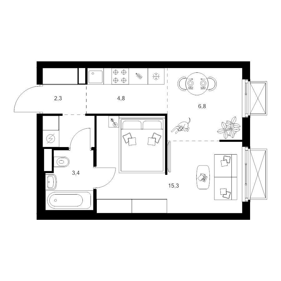 1 ккв 34,6 м²