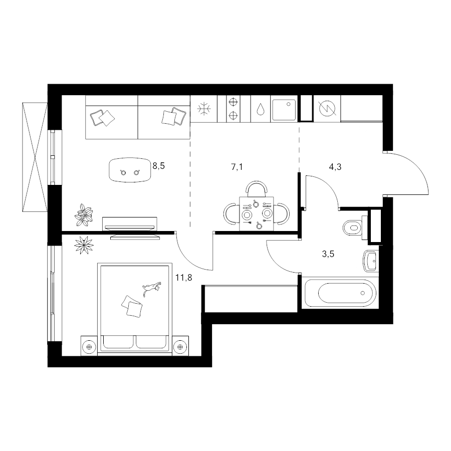 2 ккв (Евро) 35,2 м²