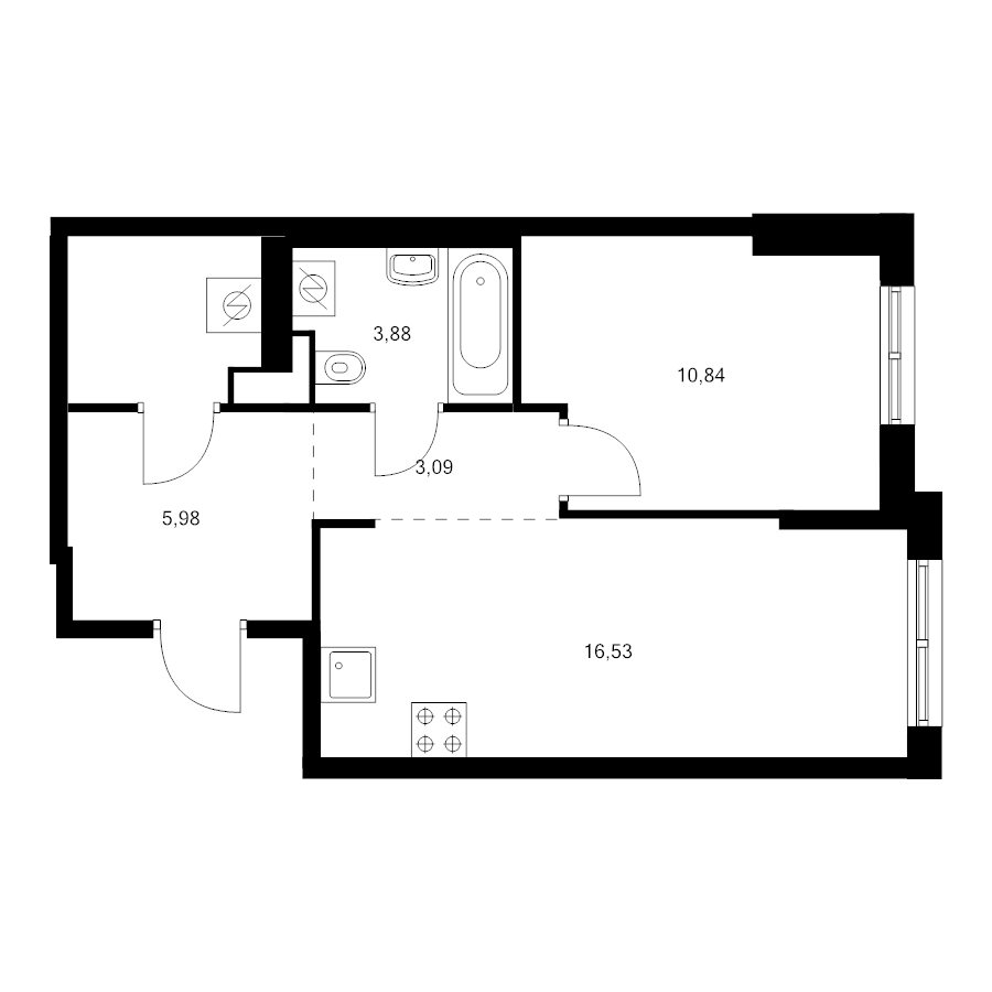 2 ккв (Евро) 44,1 м²
