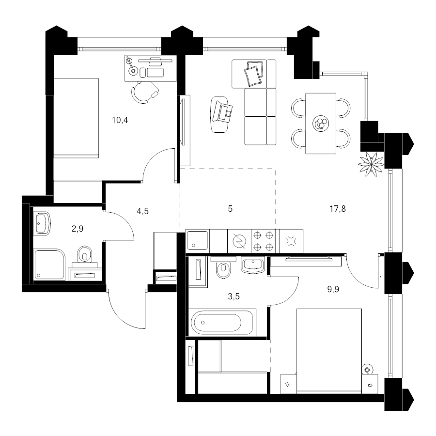 3 ккв (Евро) 56,3 м²
