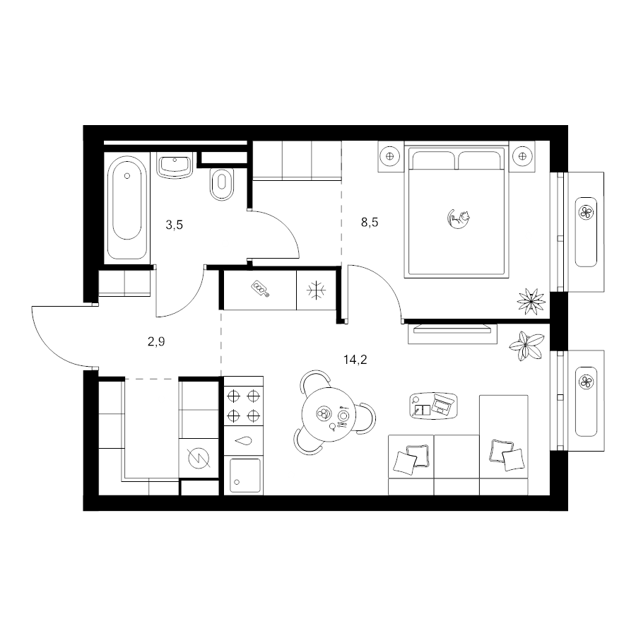 1 ккв 34,6 м²