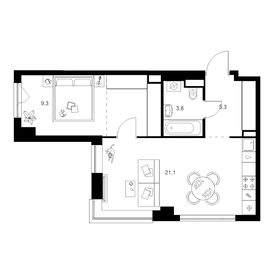 2 ккв (Евро) 45,4 м²