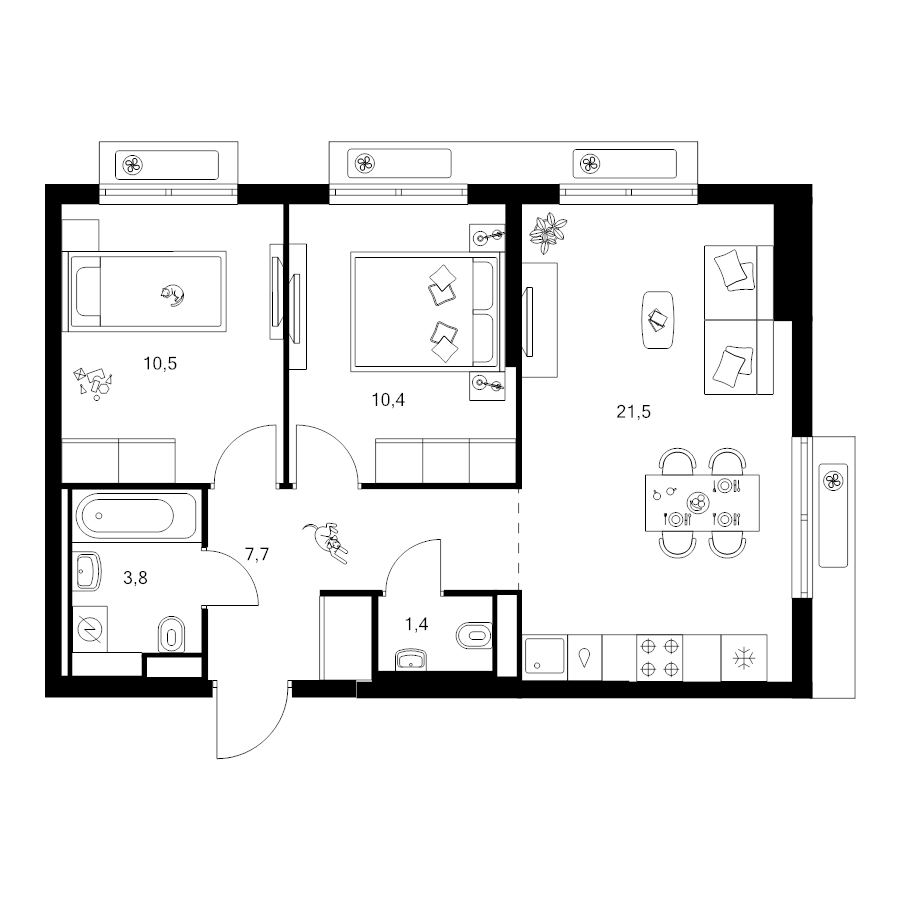 3 ккв (Евро) 55,3 м²