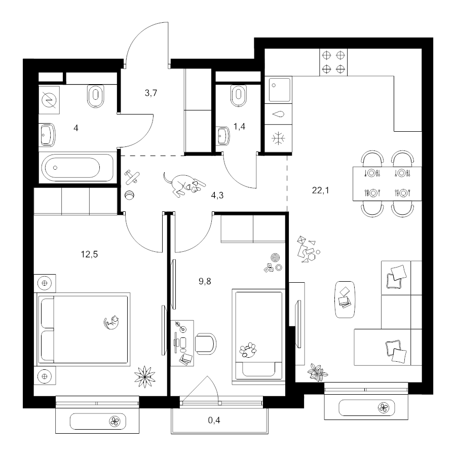 3 ккв (Евро) 58,2 м²