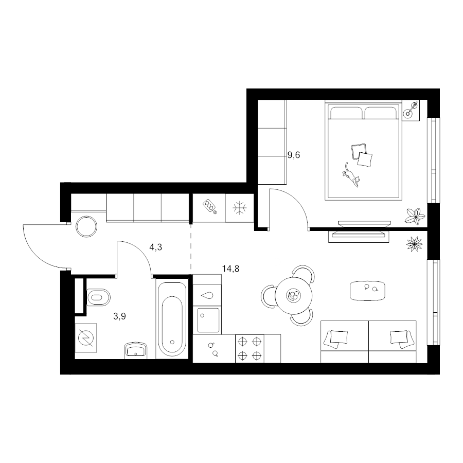 1 ккв 32,6 м²