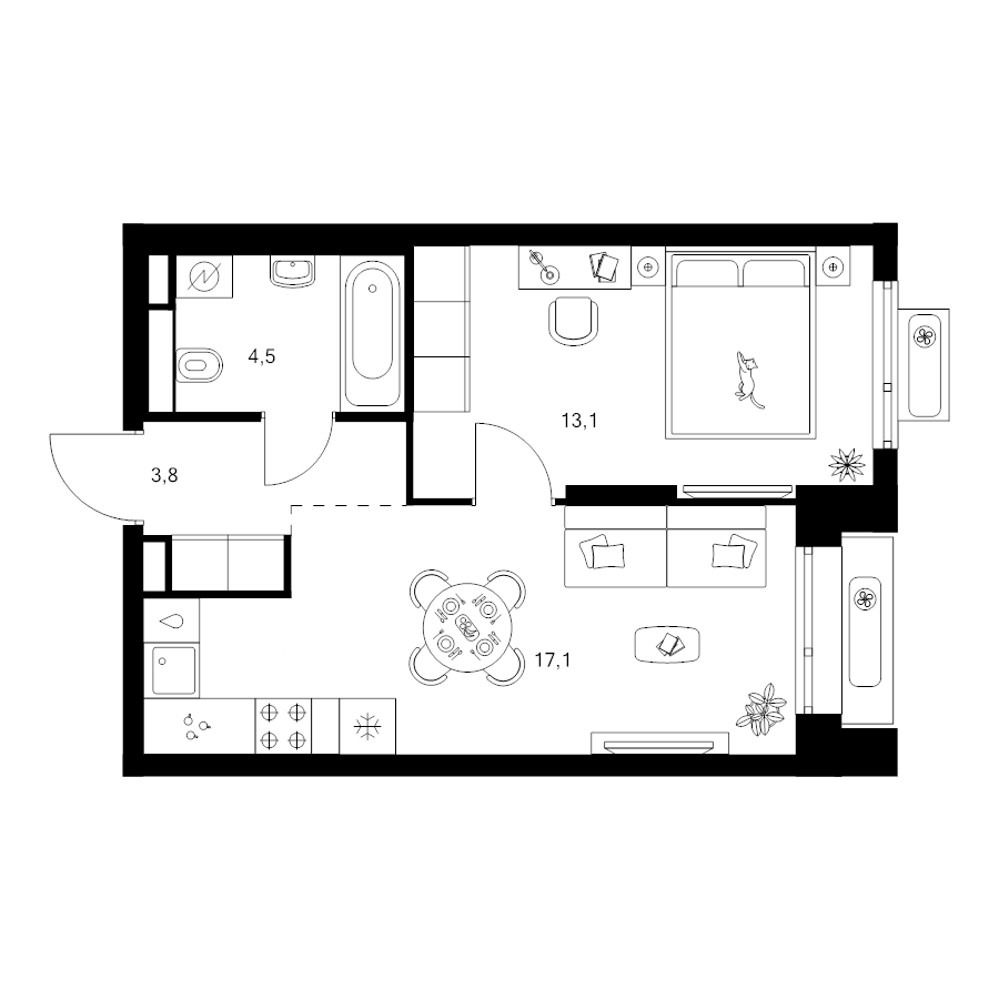 2 ккв (Евро) 38,5 м²