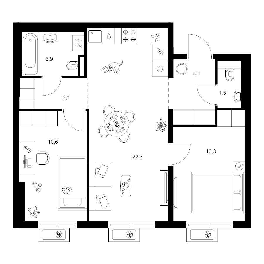3 ккв (Евро) 56,7 м²